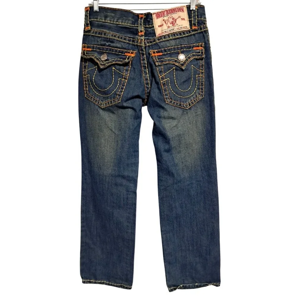 True Religion Billy Super T Jeans Mens 34 READ World Tour Patch Orange Yellow St